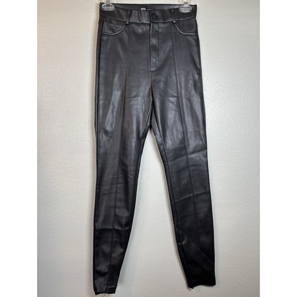 Zara Women’s Size Small Faux Leather Skinny Pants Ankle Zip Leggings High Rise
